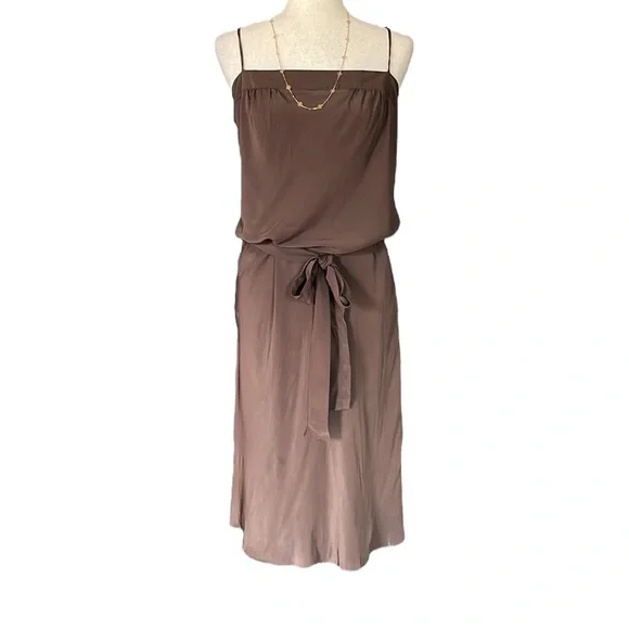 BCBGMAX Brown Silk Slip Dress with Belt - Picture 3 of 11